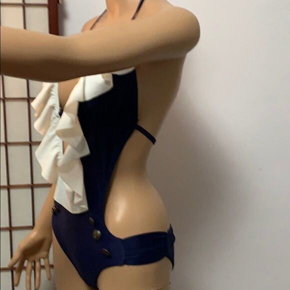 SWIMSUIT ONE PIECE BLUE &‎ WHITE SIZE S - Picture 4 of 4